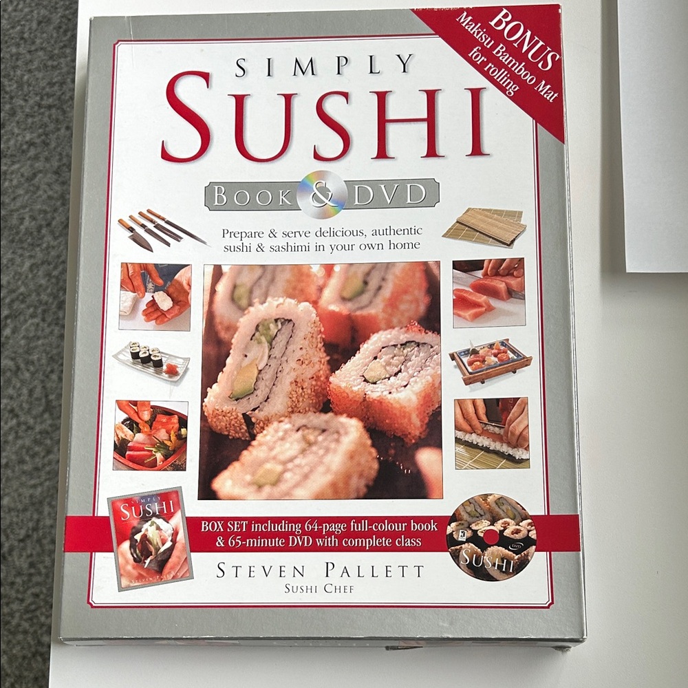 Simply Sushi Book, DVD & Bonus Makisu Mat NIB